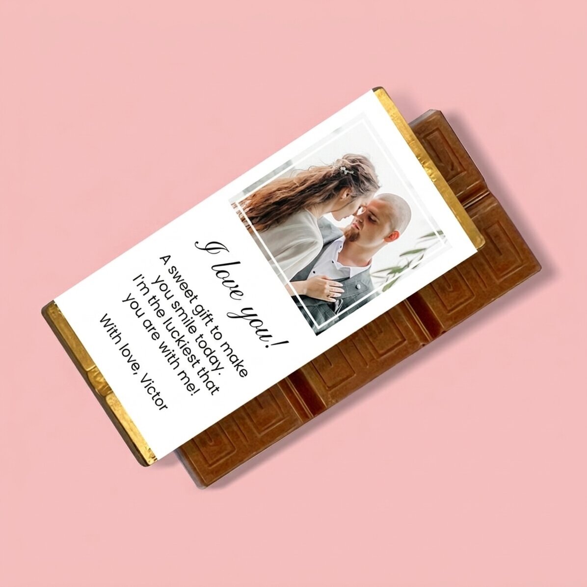 Mini-tablette de chocolat personnalisée avec une photo et un message