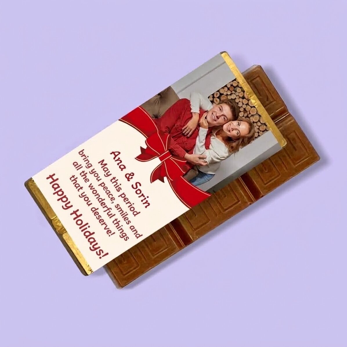 Mini-chocoladetabletje, gepersonaliseerd met een foto en tekst - Strikje