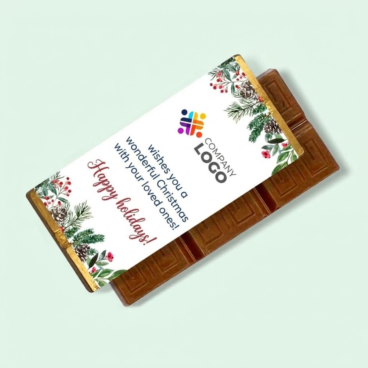Mini-chocoladetablet, gepersonaliseerd met logo en kerstboodschap