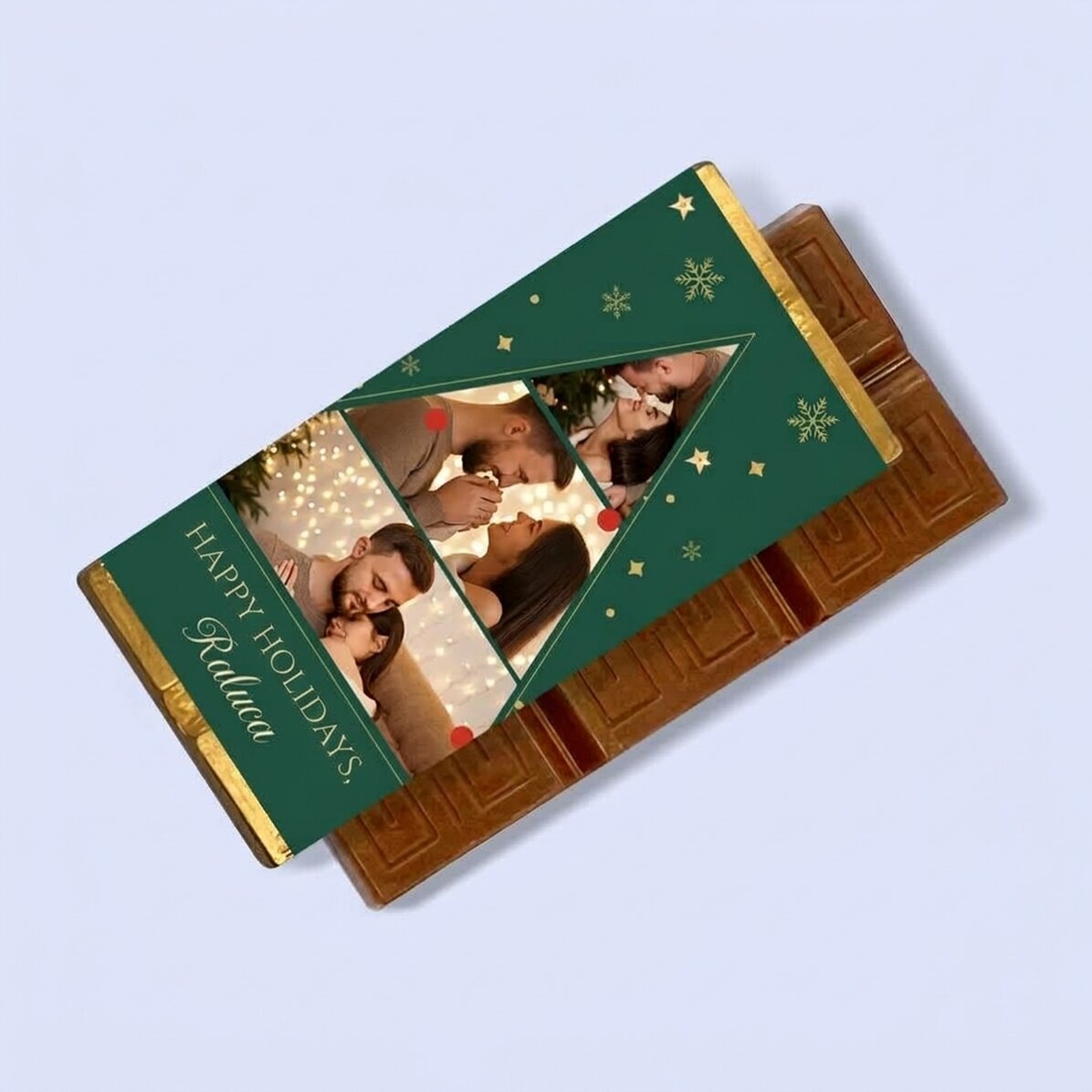 Mini-tablette de chocolat personnalisée avec 3 photos et un message - Sapin de Noël