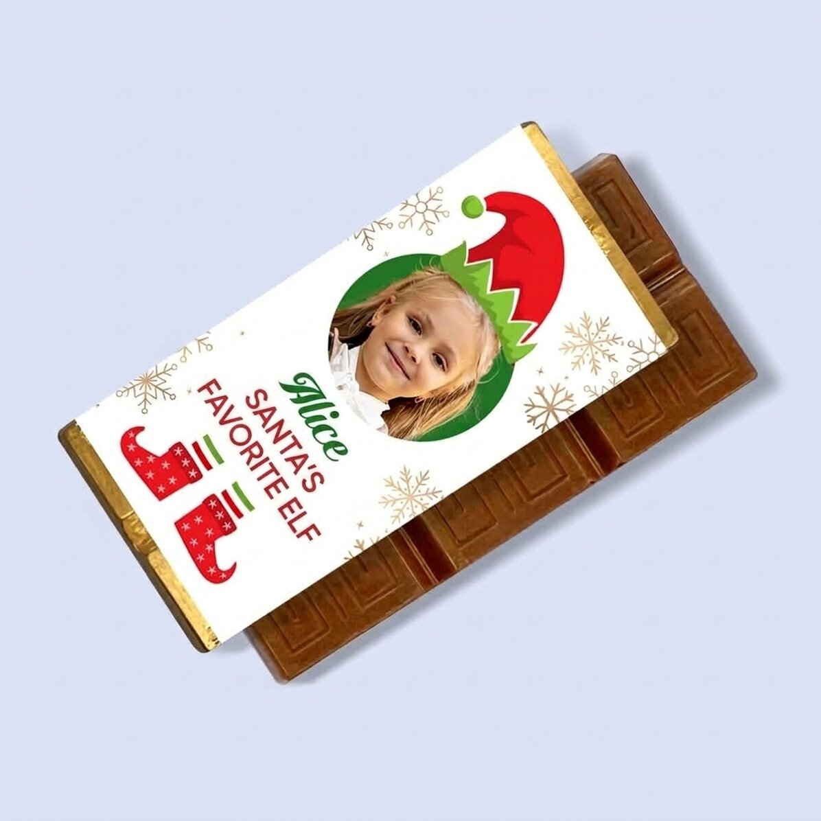 Mini-chocoladetabletje, gepersonaliseerd met een foto en een boodschap - Je favoriete elfje