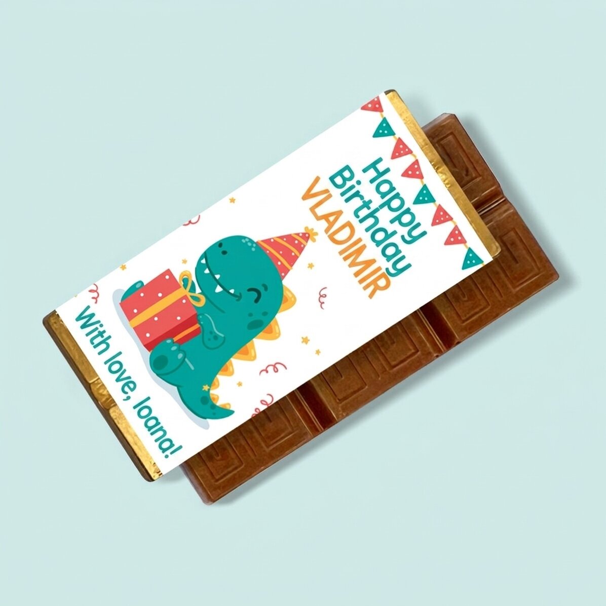 Mini-tablette de chocolat personnalisée avec un message - Happy Dino