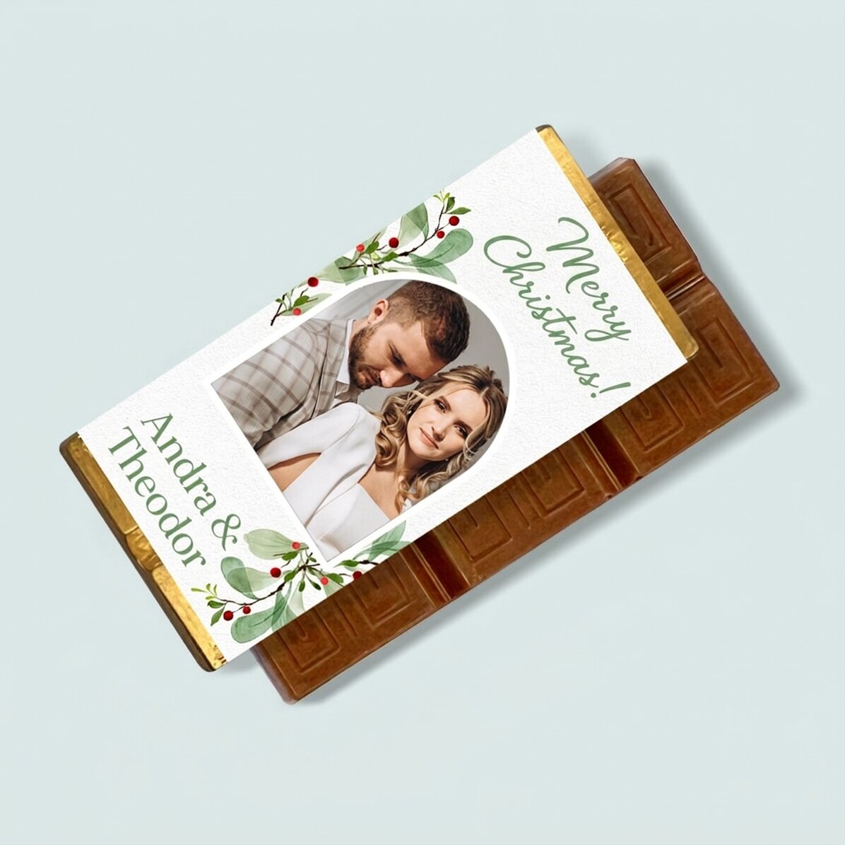 Mini-chocoladetabletje, gepersonaliseerd met een foto en een boodschap – Kerstmis met je dierbaren