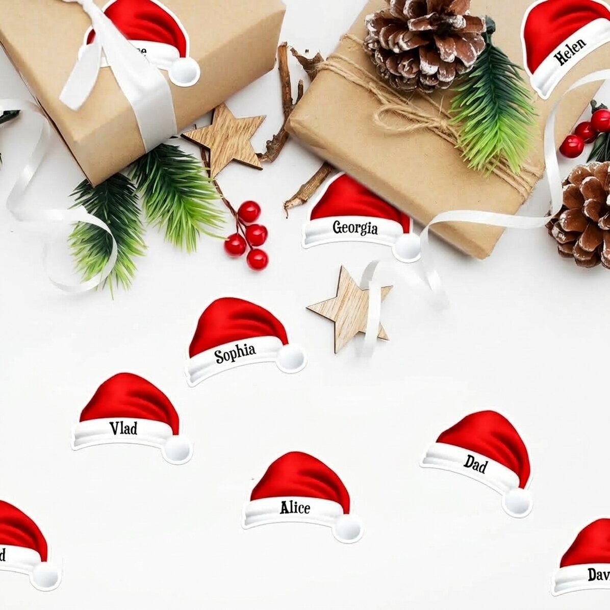 Set van 12 gepersonaliseerde stickers (zelfklevende etiketten) met naam - Kerstman