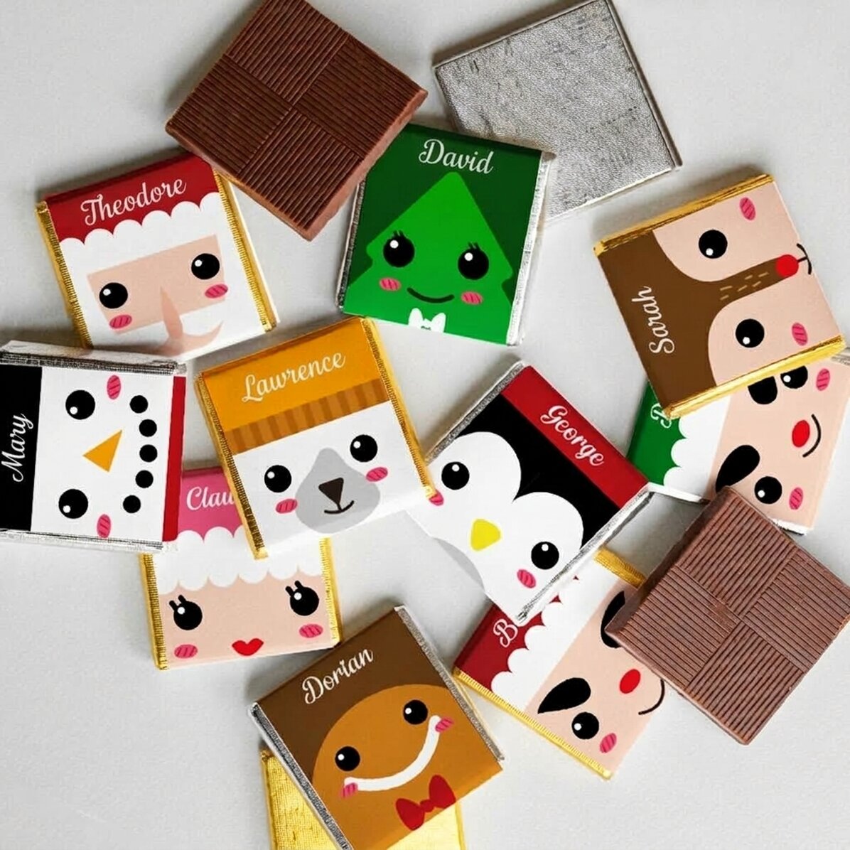 Set van 10 gepersonaliseerde minichocolade met naam - Kerstfiguren