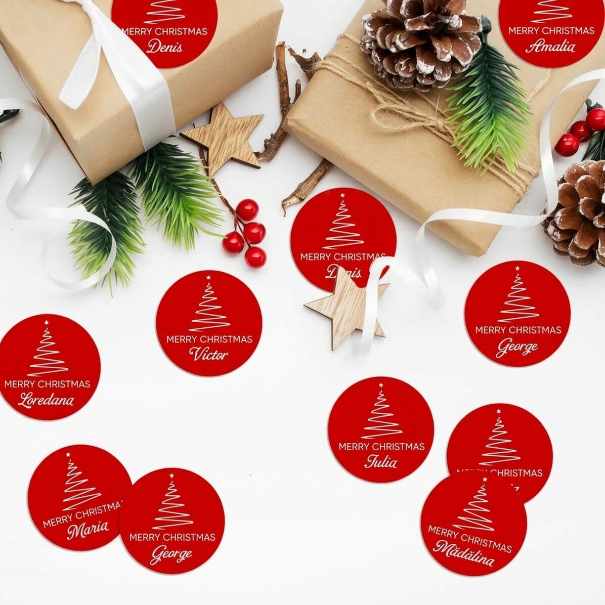 Set van 12 gepersonaliseerde stickers (zelfklevende etiketten) met een boodschap - Kerstmis