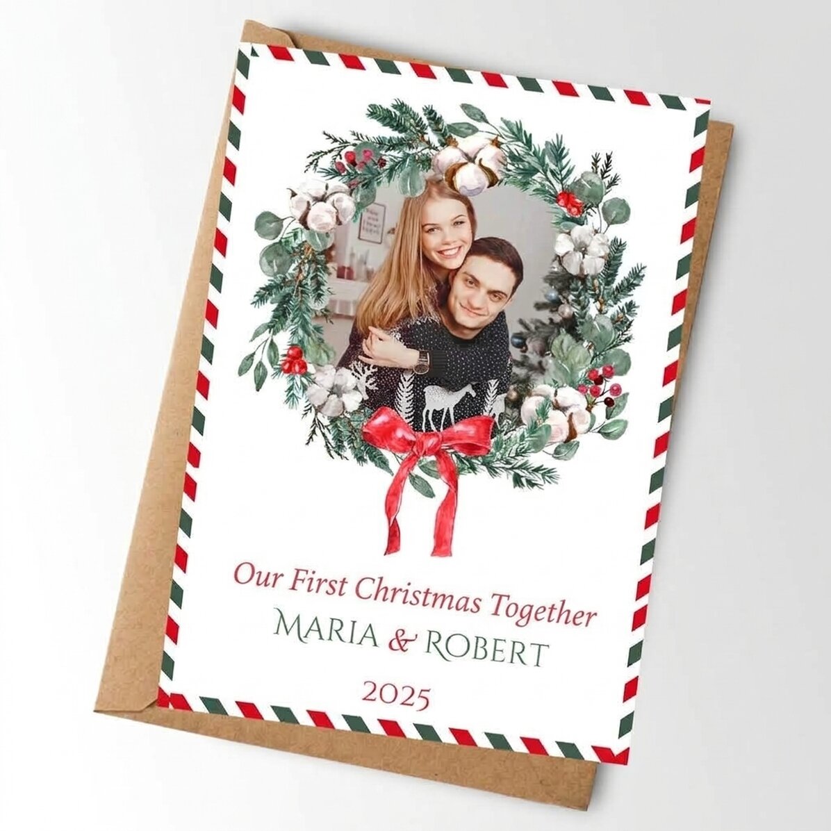 Carte personnalisée avec une photo et un texte - Notre premier Noël ensemble