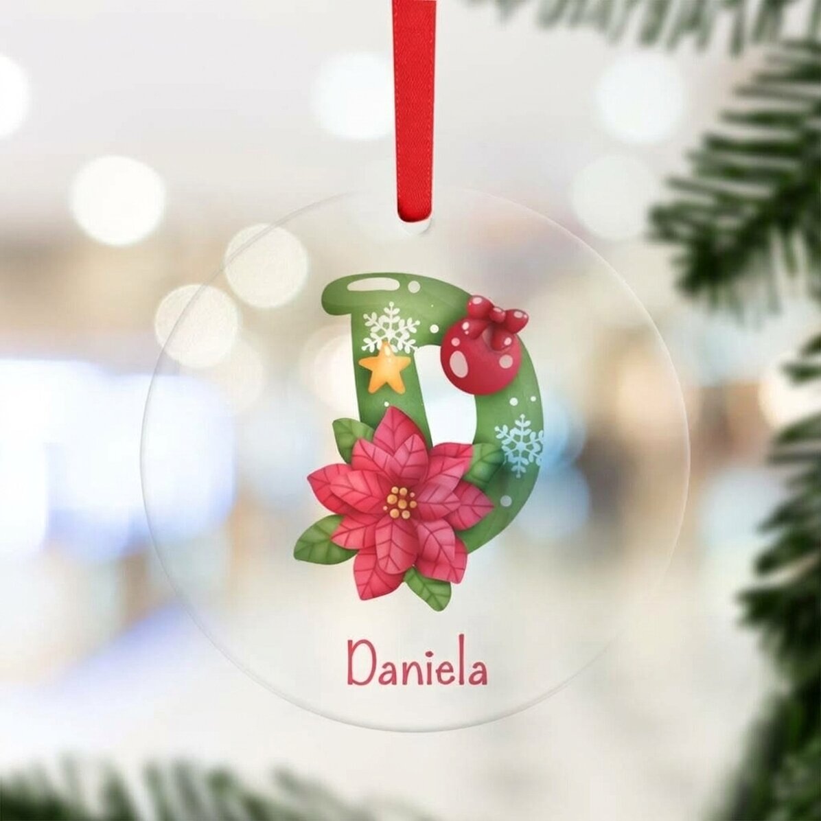 Ronde, gepersonaliseerde versiering met naam - Kerstmis