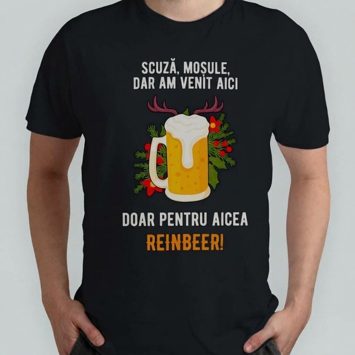 Gepersonaliseerd katoenen T-shirt met kersttekst - Reinbeer
