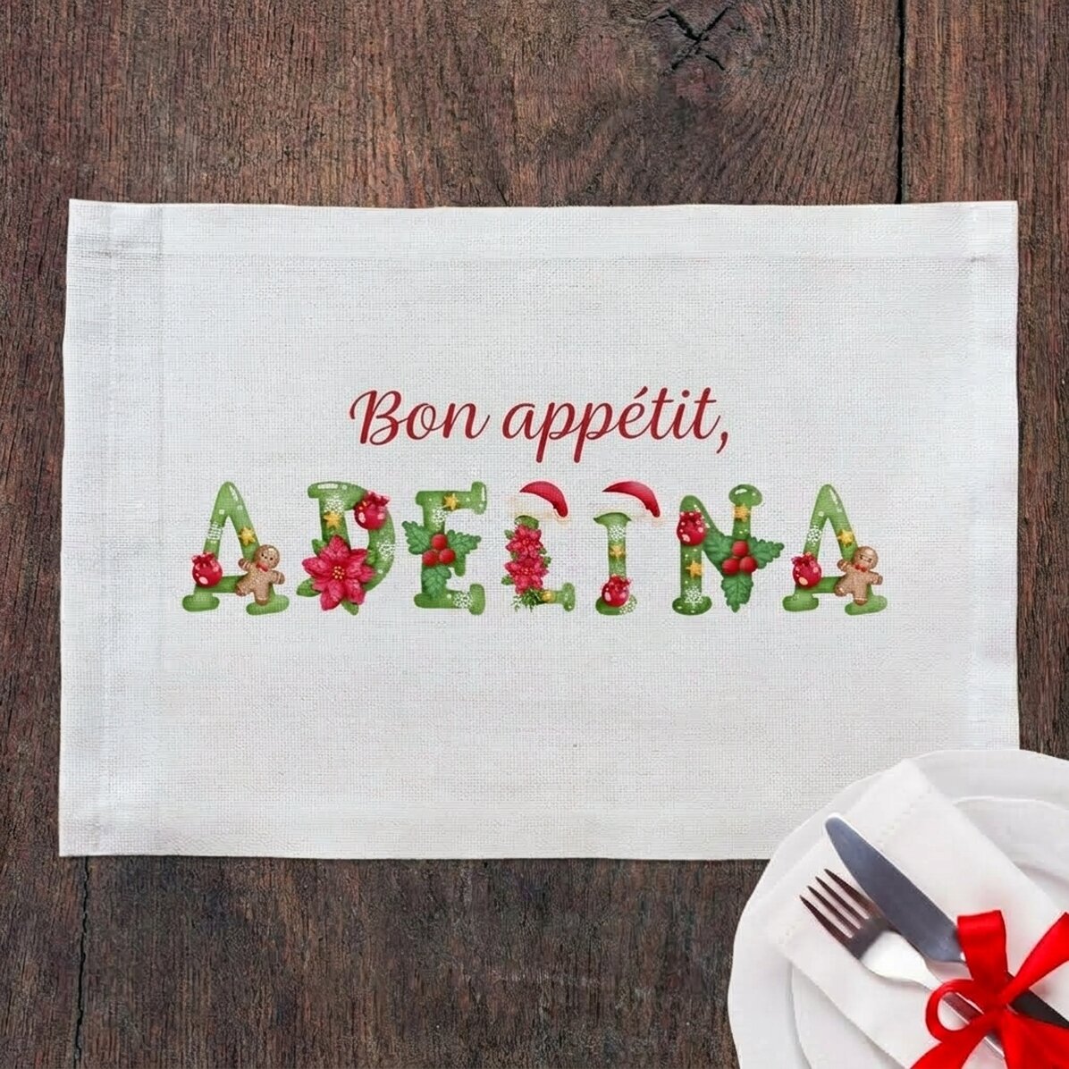 Gepersonaliseerde bordhouder met kerstnaam