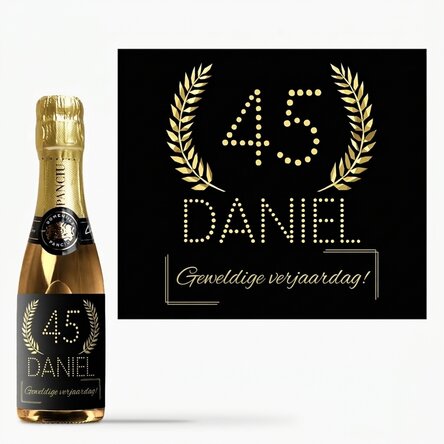 Mini-flesje mousserende wijn, gepersonaliseerd met een tekst voor een verjaardag - Goud