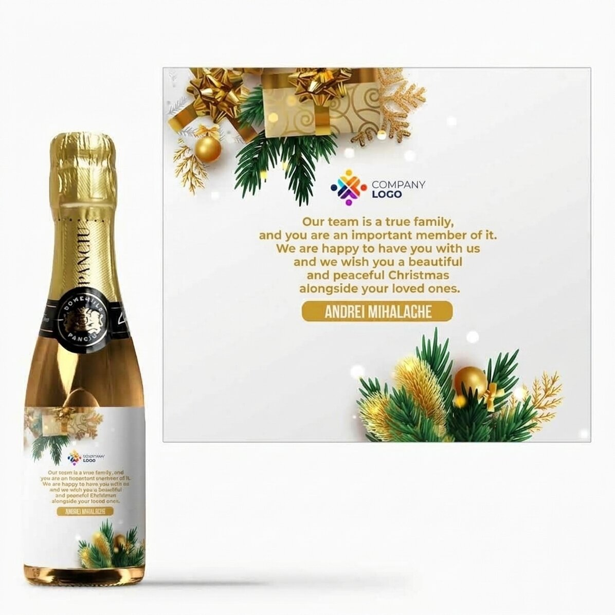 Mini-bouteille de vin mousseux personnalisée avec un message et un logo - Une histoire de fête