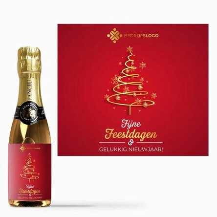 Mini-flesje mousserende wijn, gepersonaliseerd met tekst en logo - Fijne feestdagen