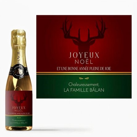 Mini-bouteille de vin mousseux personnalisée avec un message - Fêtes de fin d
