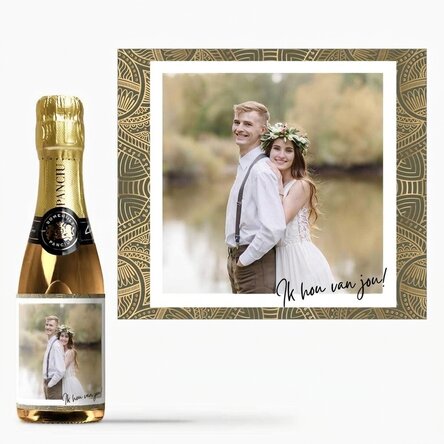Mini-flesje mousserende wijn, gepersonaliseerd met een foto – Ik hou van je!