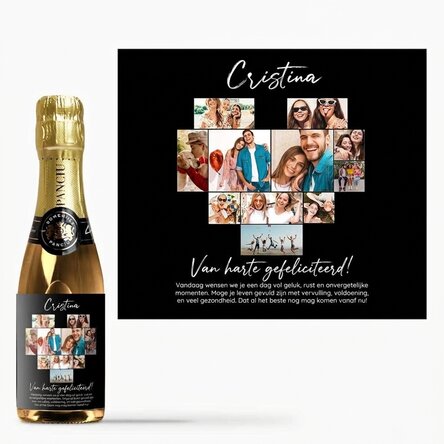 Mini-flesje mousserende wijn, gepersonaliseerd met 11 foto’s en een boodschap
