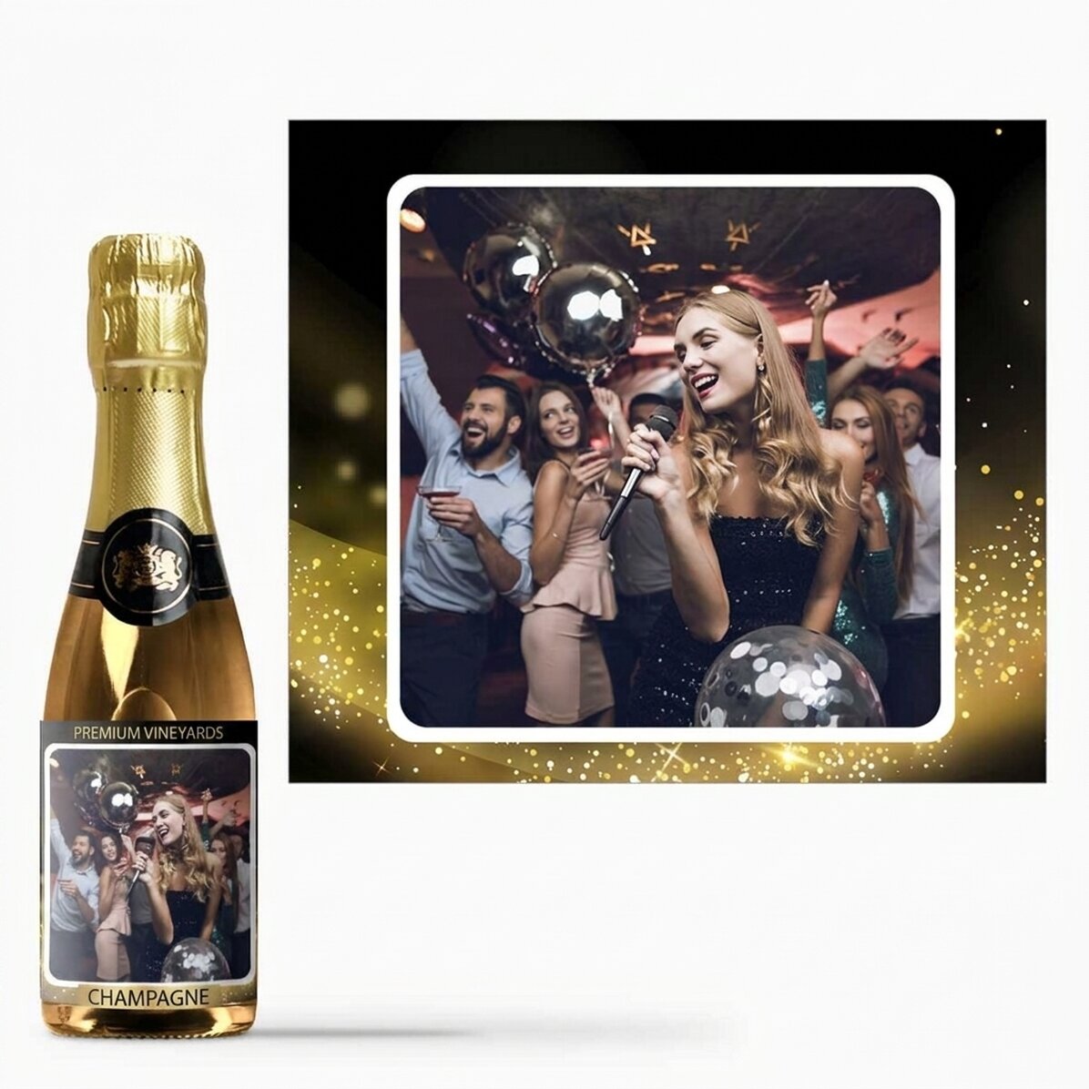 Mini-bouteille de vin mousseux personnalisée avec une photo - Gold