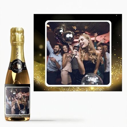 Mini-flesje mousserende wijn, gepersonaliseerd met een foto - Goud