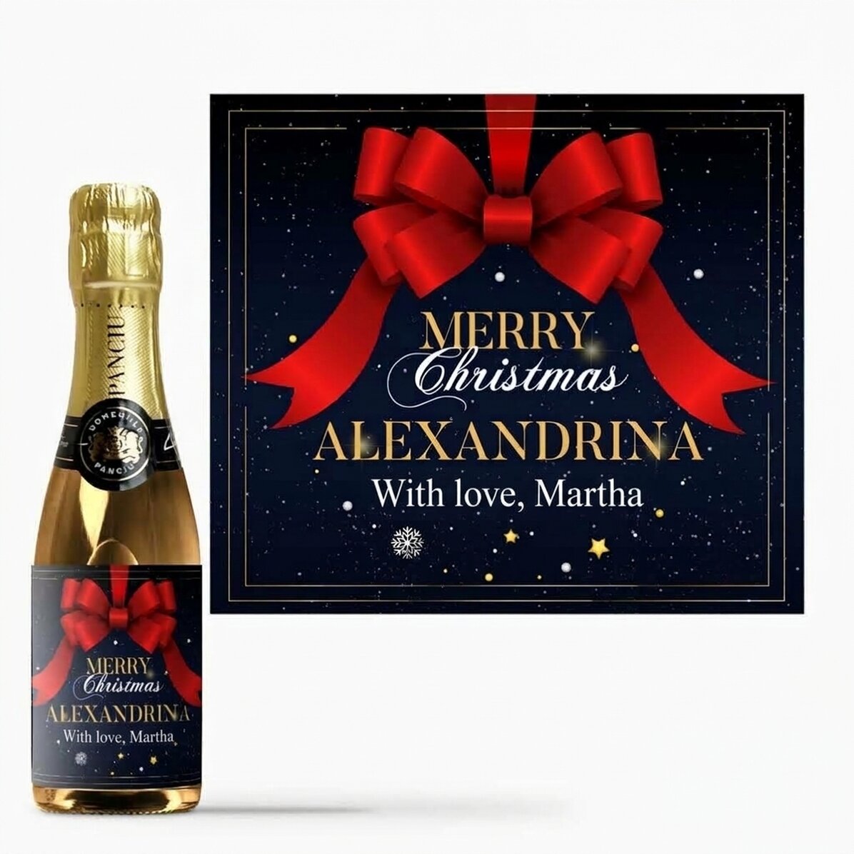 Mini-bouteille de vin mousseux personnalisée avec un message - Glamorous Christmas