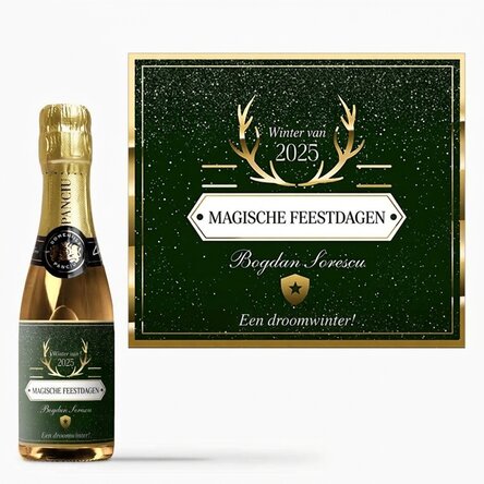 Mini-flesje mousserende wijn, gepersonaliseerd met tekst - Golden Antlers