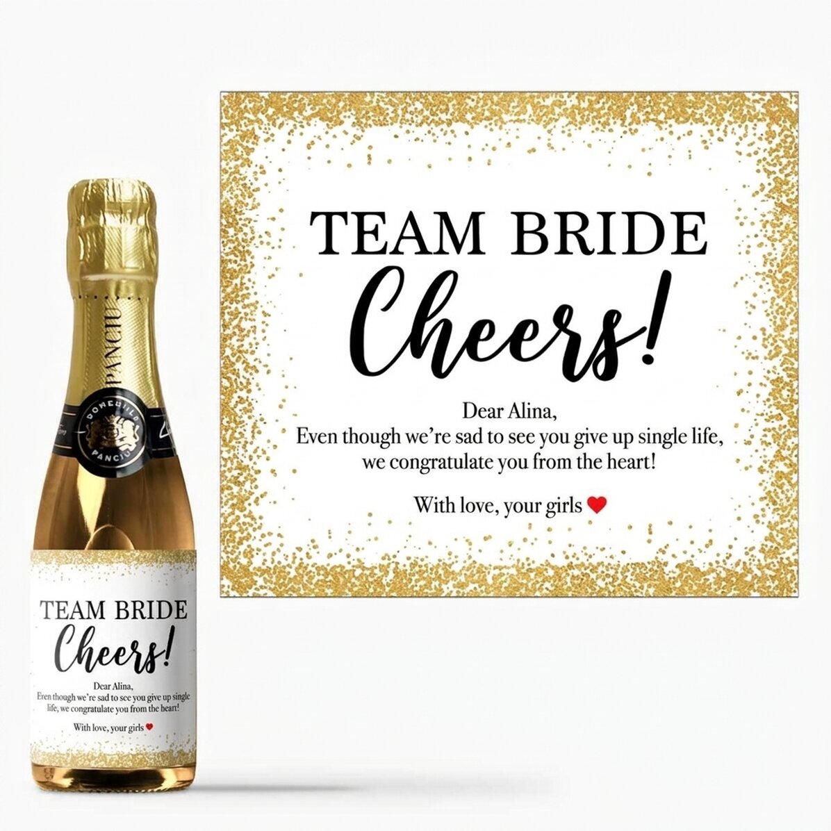 Mini-bouteille de vin mousseux personnalisée avec un message pour l
