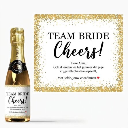 Mini-flesje mousserende wijn, gepersonaliseerd met tekst voor het vrijgezellenfeest - Cheers