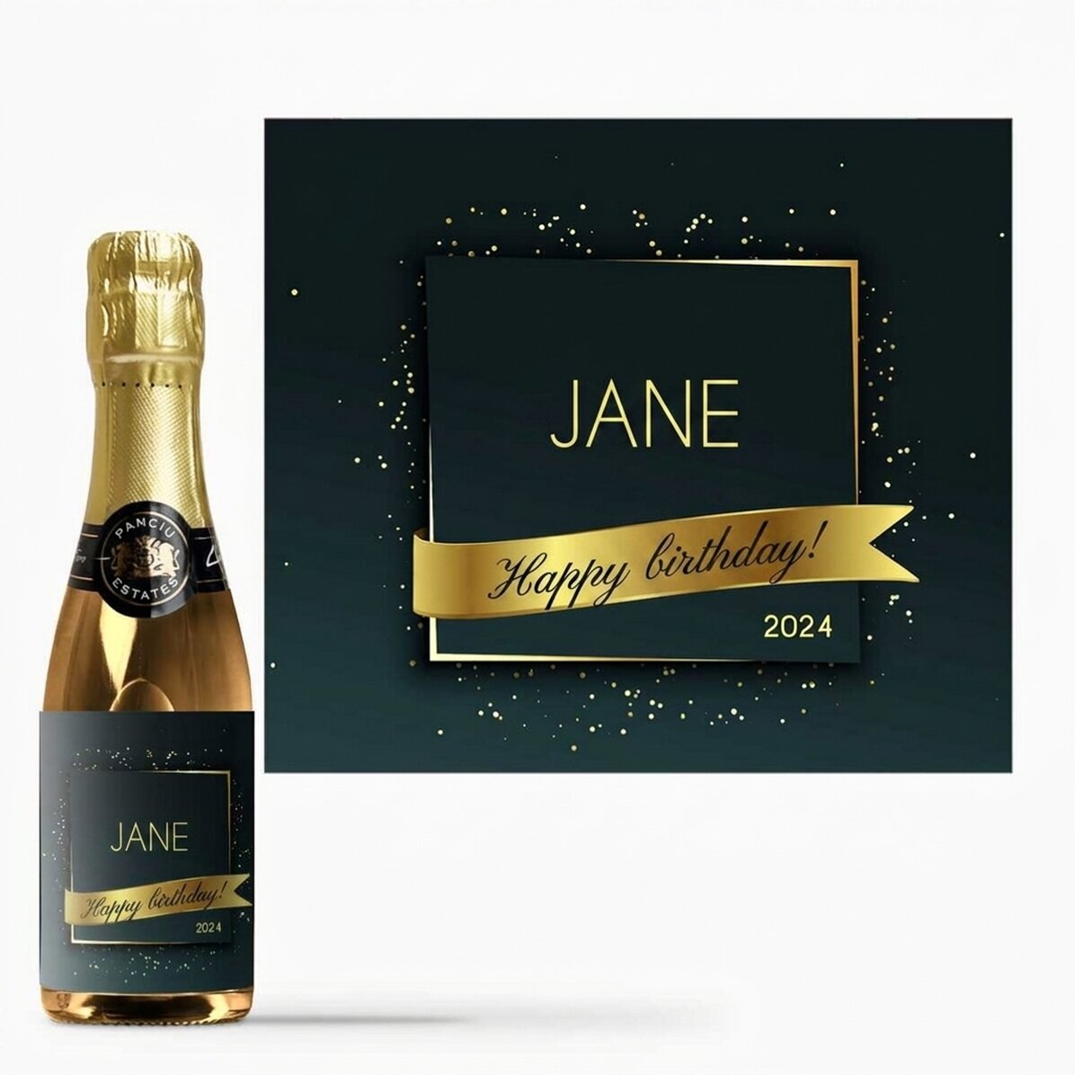Mini-bouteille de vin mousseux personnalisée avec un prénom - Or