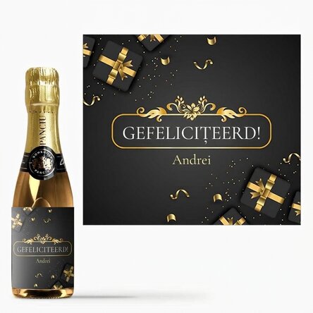Mini-flesje mousserende wijn, gepersonaliseerd met een boodschap - Gelukkige verjaardag