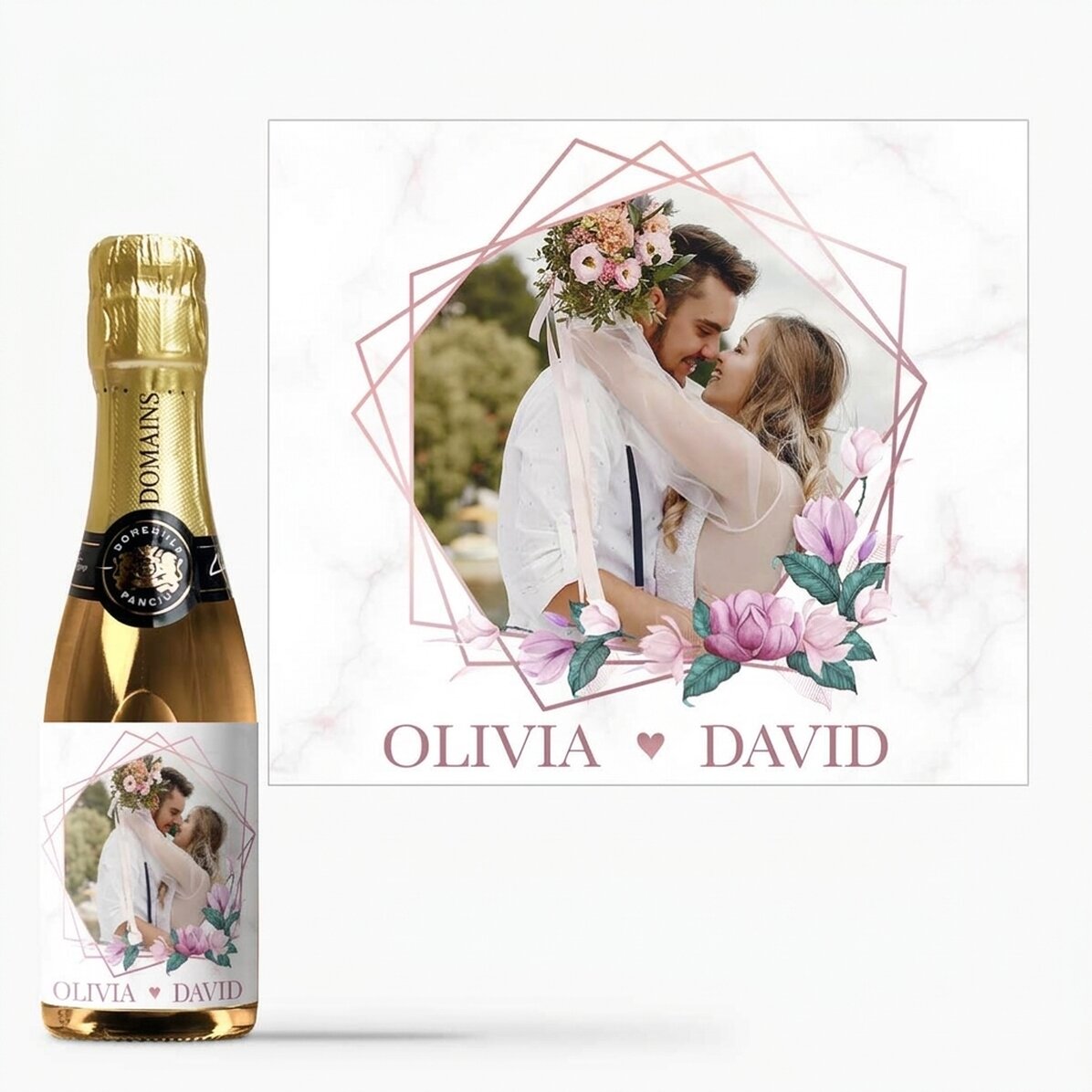 Mini-bouteille de vin mousseux personnalisée avec une photo et un texte – Moments à deux