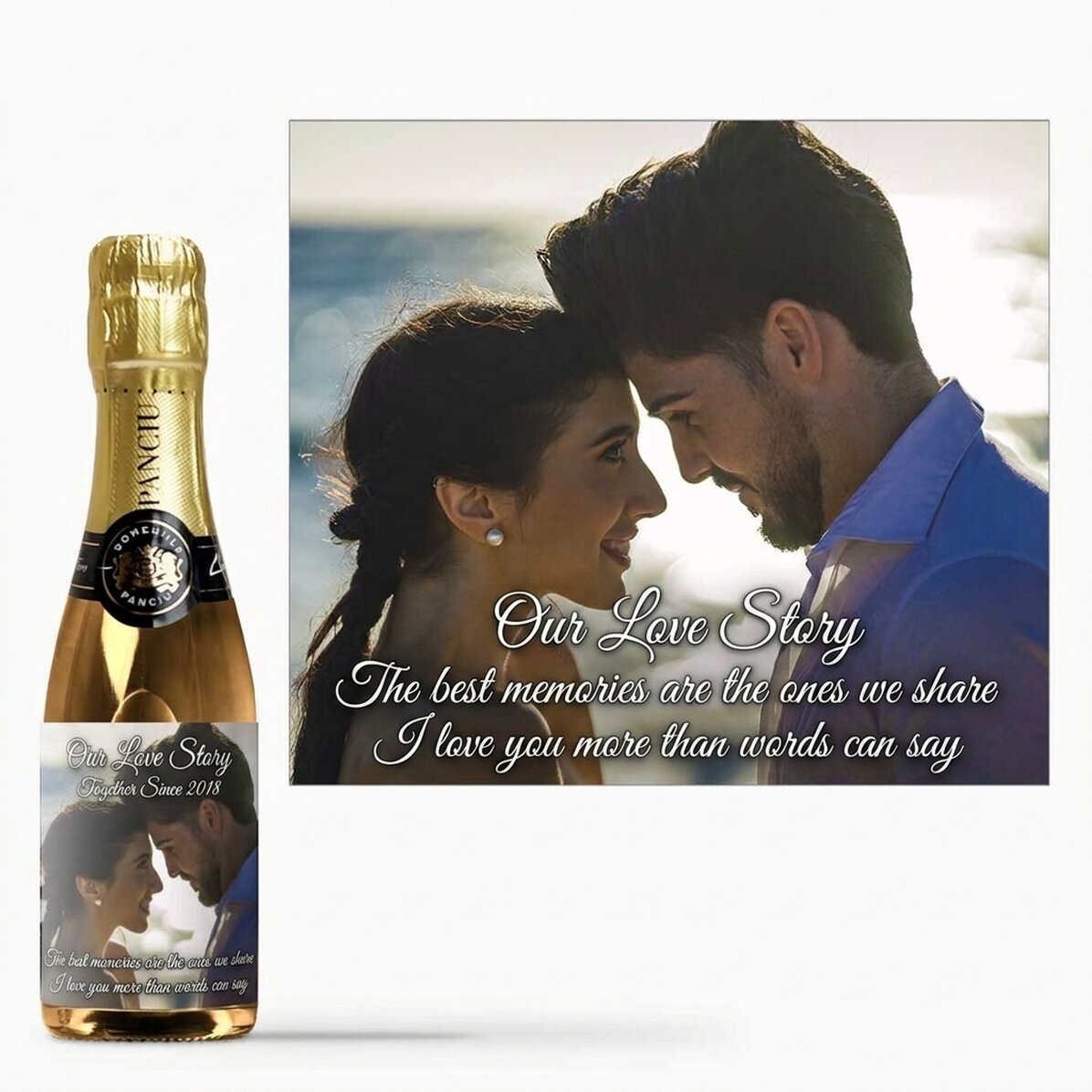 Mini-bouteille de vin mousseux personnalisée avec une photo
