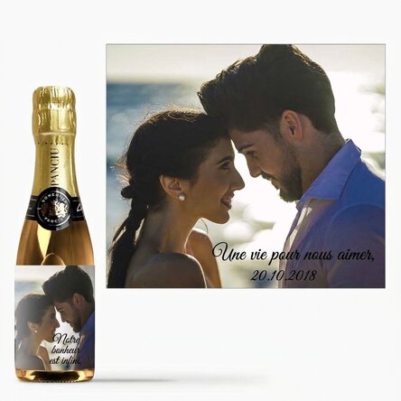 Mini-bouteille de vin mousseux personnalisée avec une photo