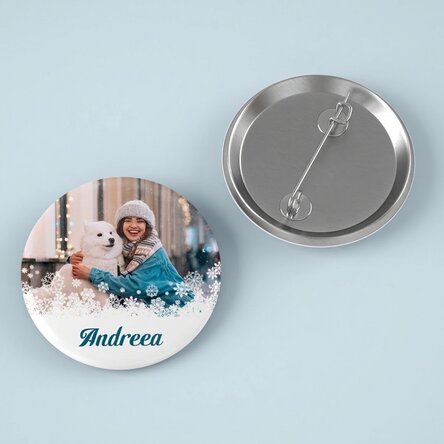 Gepersonaliseerde button met foto en tekst - Sneeuwvlokken