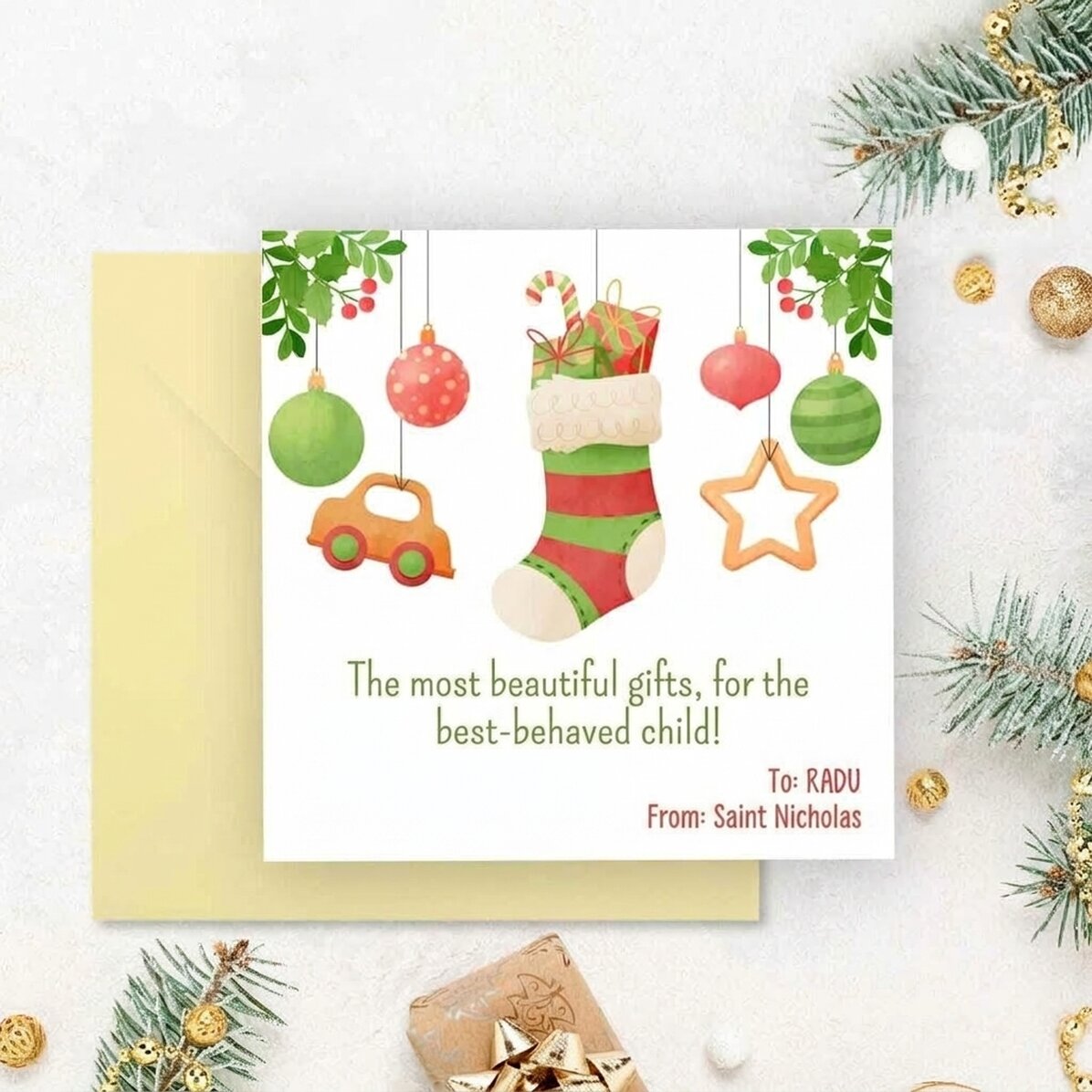 Carte carrée personnalisée avec un message - Message du Père Noël
