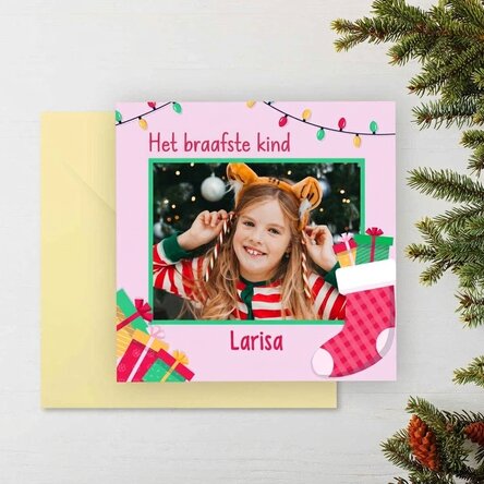 Gepersonaliseerde vierkante kaart met een boodschap en een foto - Boodschap van Sinterklaas