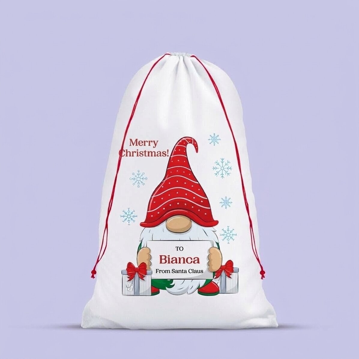 Witte cadeauzak met gepersonaliseerde boodschap - Kerstkabouter