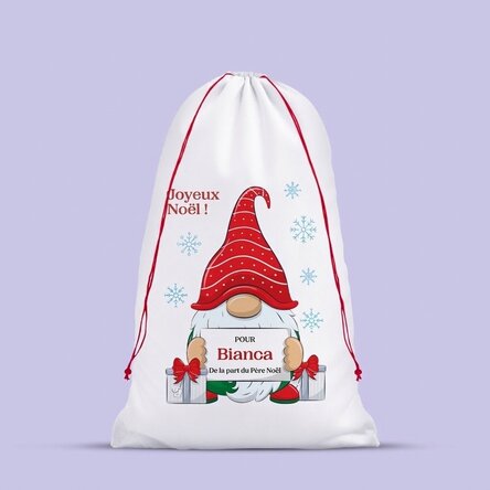 Sac cadeau blanc personnalisé avec un message - Gnome de Noël