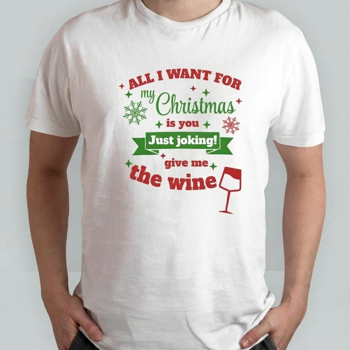 T-shirt en coton personnalisé avec un message de Noël - « Donne-moi mon verre ! »