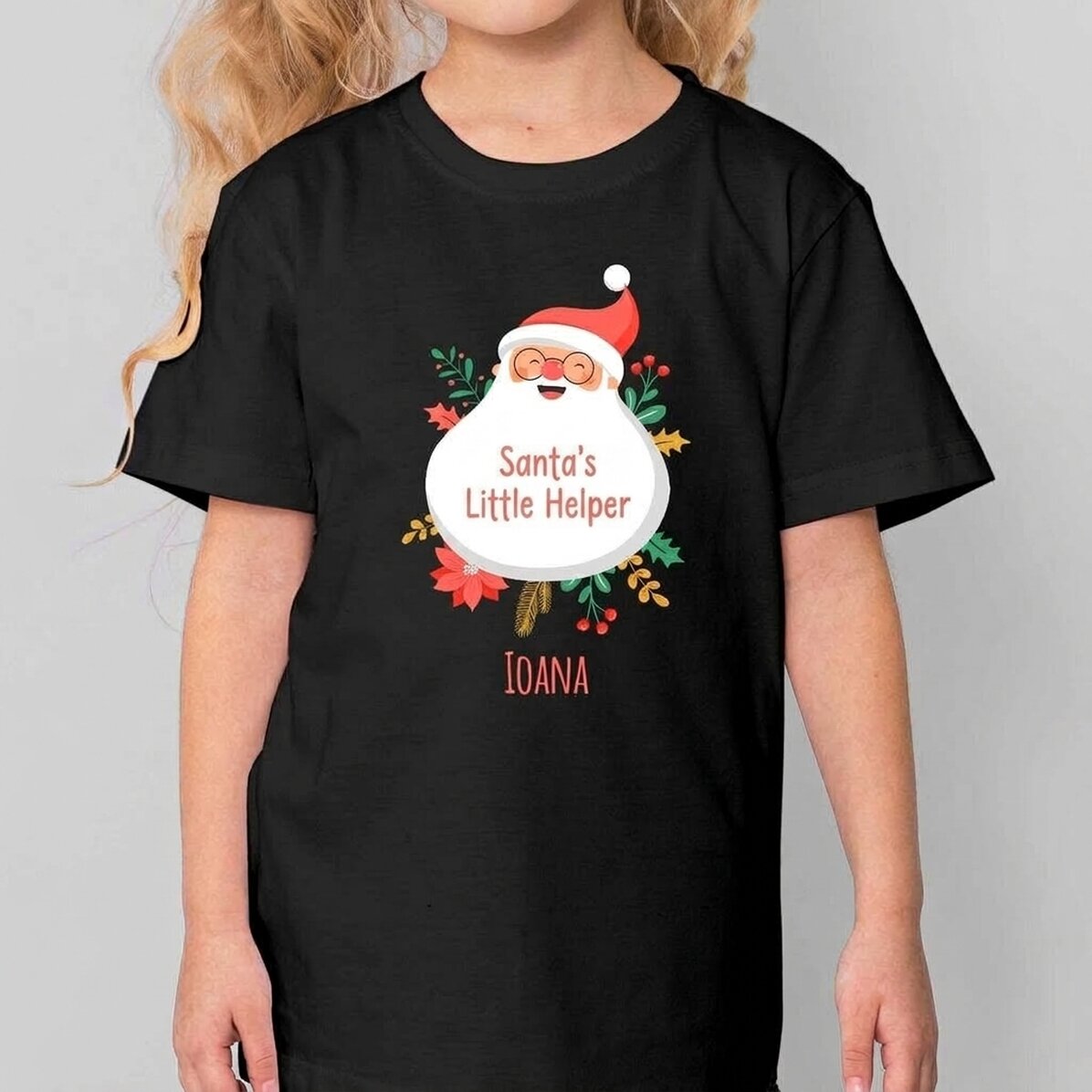 Katoenen T-shirt voor kinderen, gepersonaliseerd met tekst - De hulp van de Kerstman