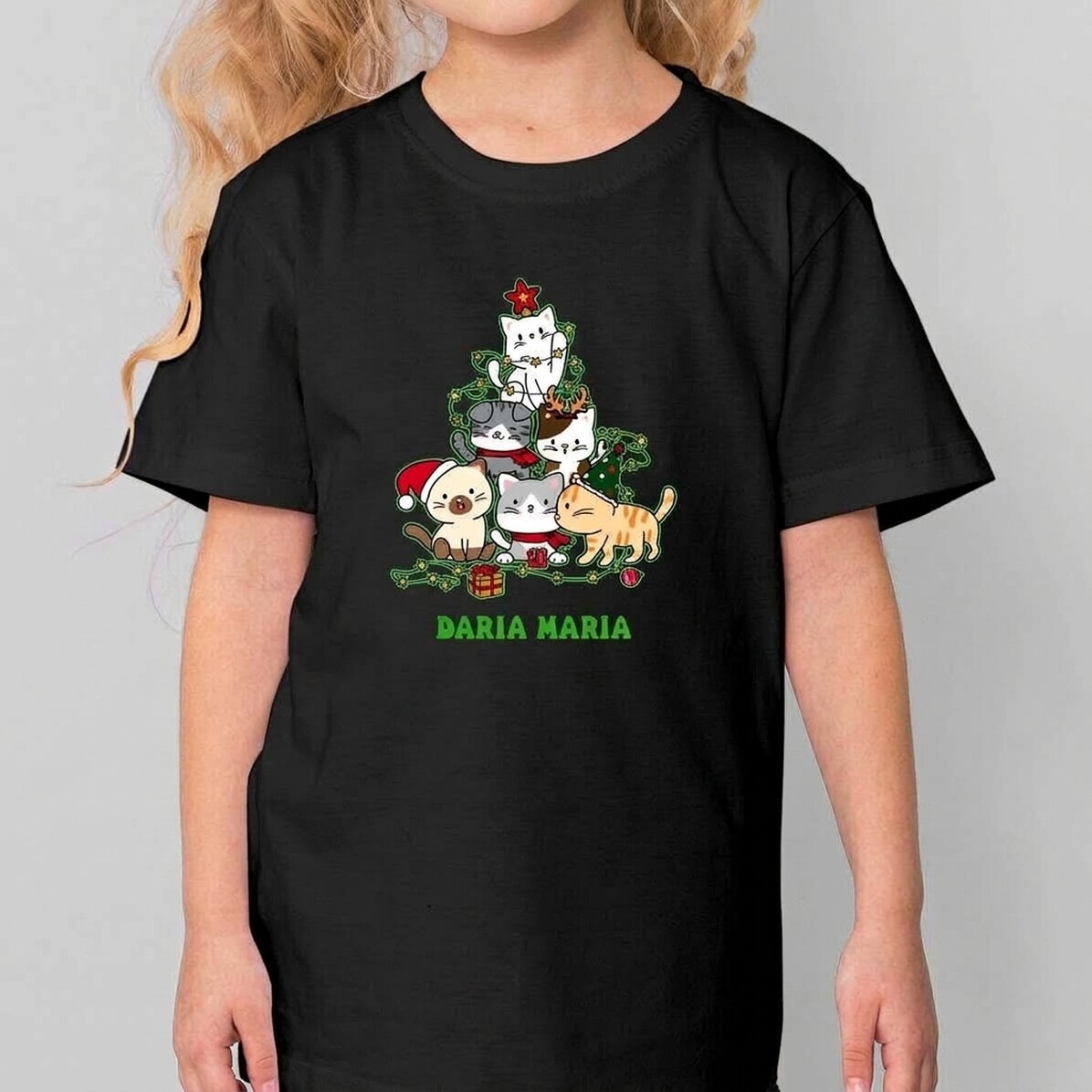 T-shirt en coton pour enfants personnalisé avec un texte - Catmas tree