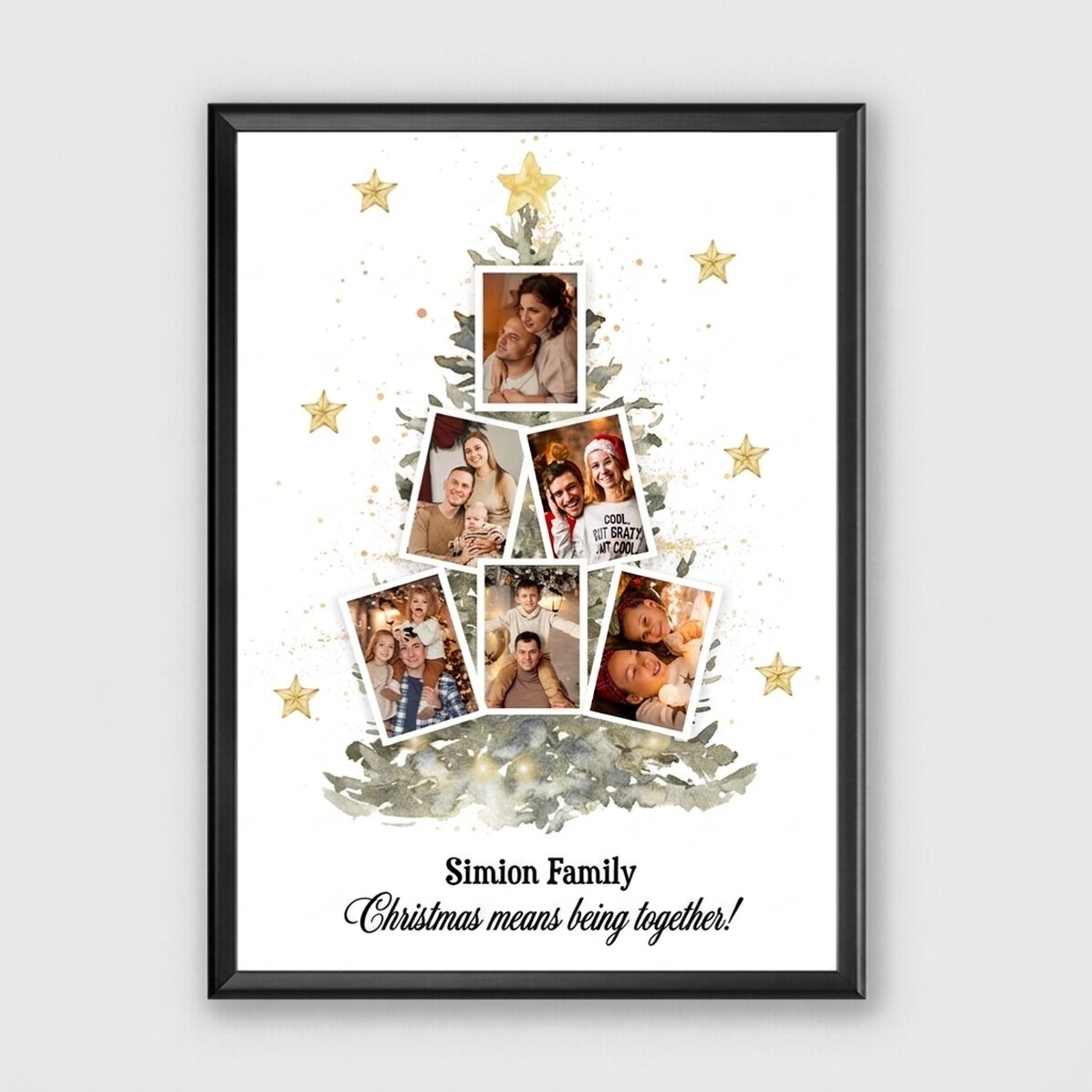 Gepersonaliseerd schilderij met 6 foto’s en tekst - Kerstboom
