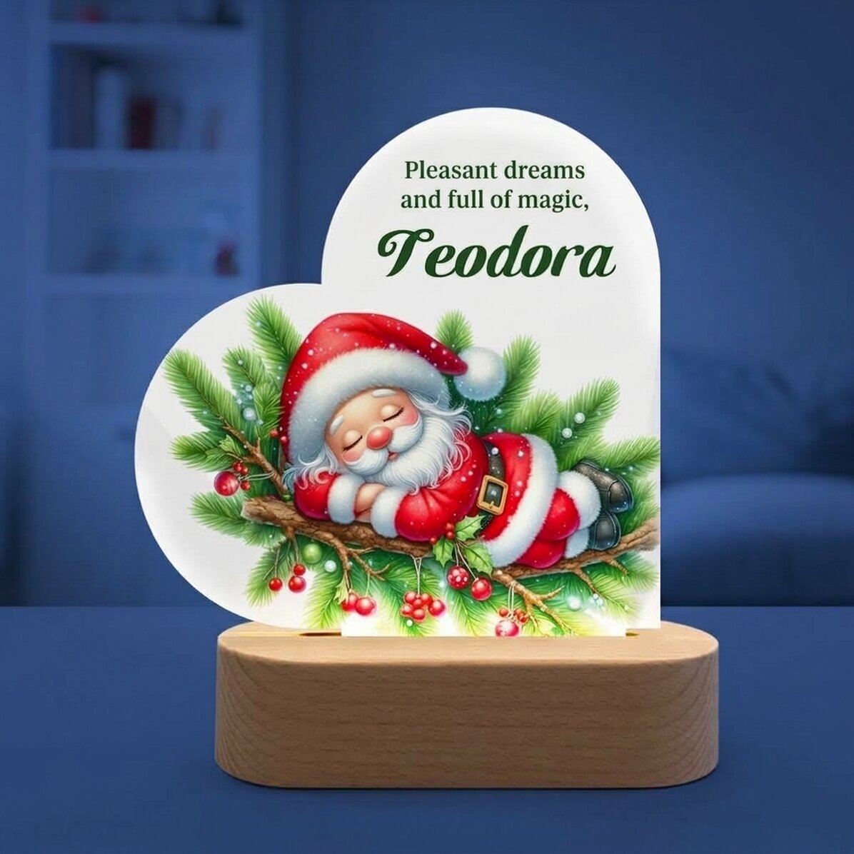 Lampe de veille LED en forme de cœur personnalisée avec un message pour les enfants - Père Noël