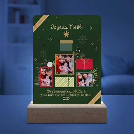 Lampe de veille LED personnalisée avec photos et message - Souvenirs de Noël