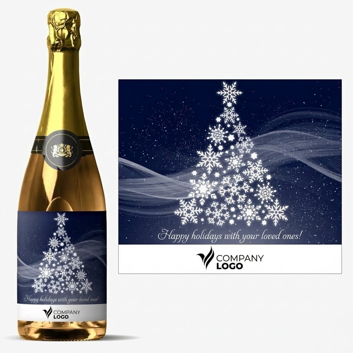 Mousserende wijn met eigen logo en boodschap - Vrolijk Kerstfeest!