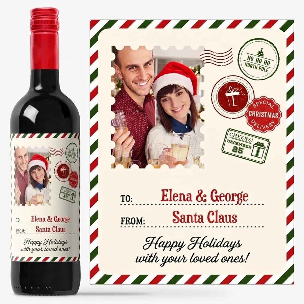 Vin personnalisé avec photo et message - De la part du Père Noël