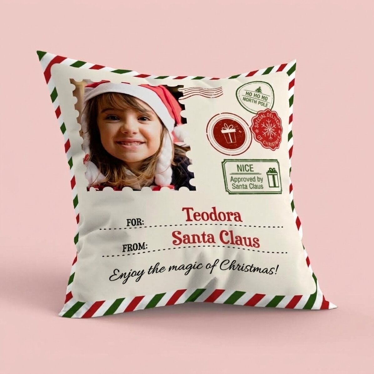 Gepersonaliseerd kussen met foto, groot formaat - Van de Kerstman