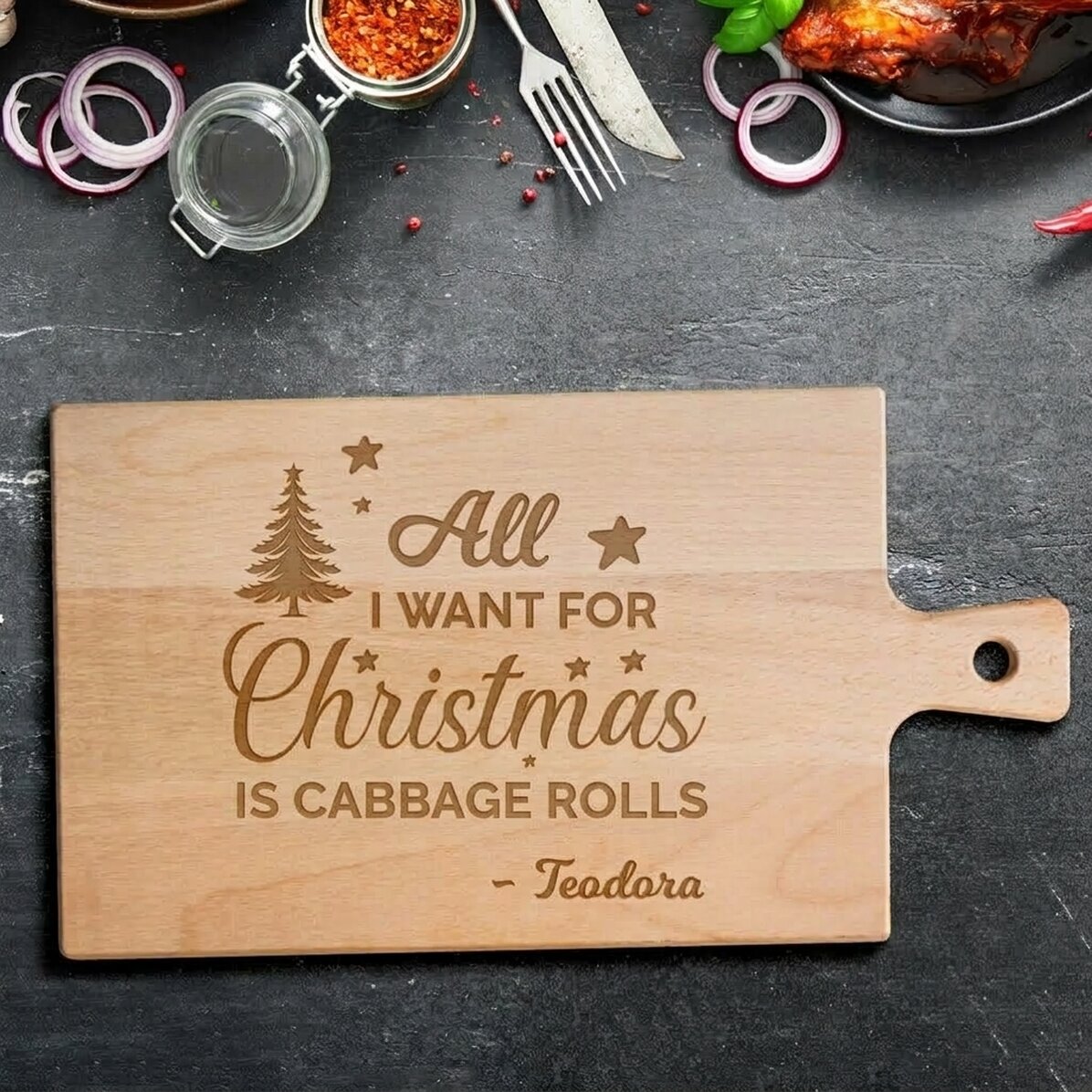 Op maat gemaakte premium snijplank met handvat - Vrolijk Kerstfeest