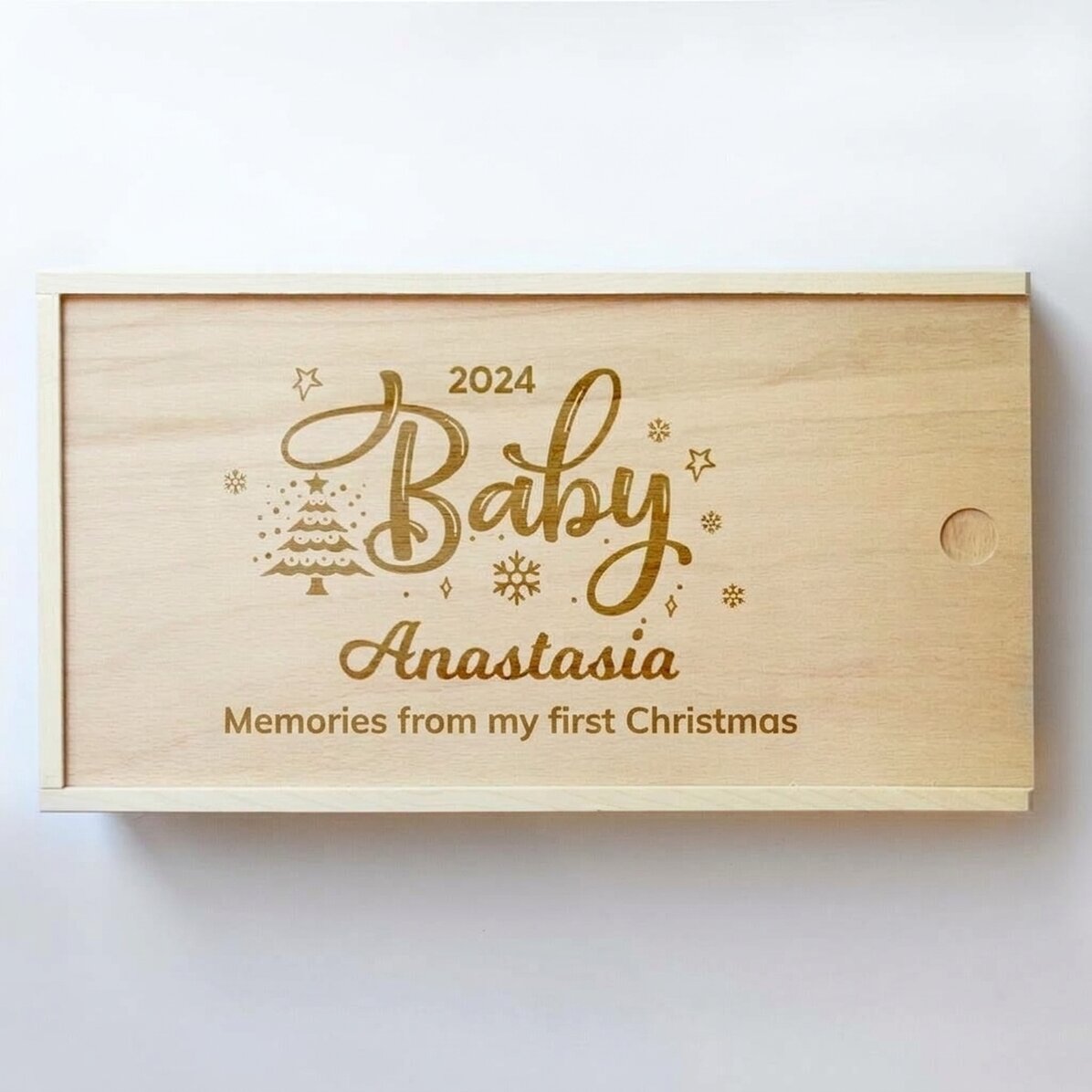 Coffret cadeau personnalisé en bois - Souvenirs du premier Noël