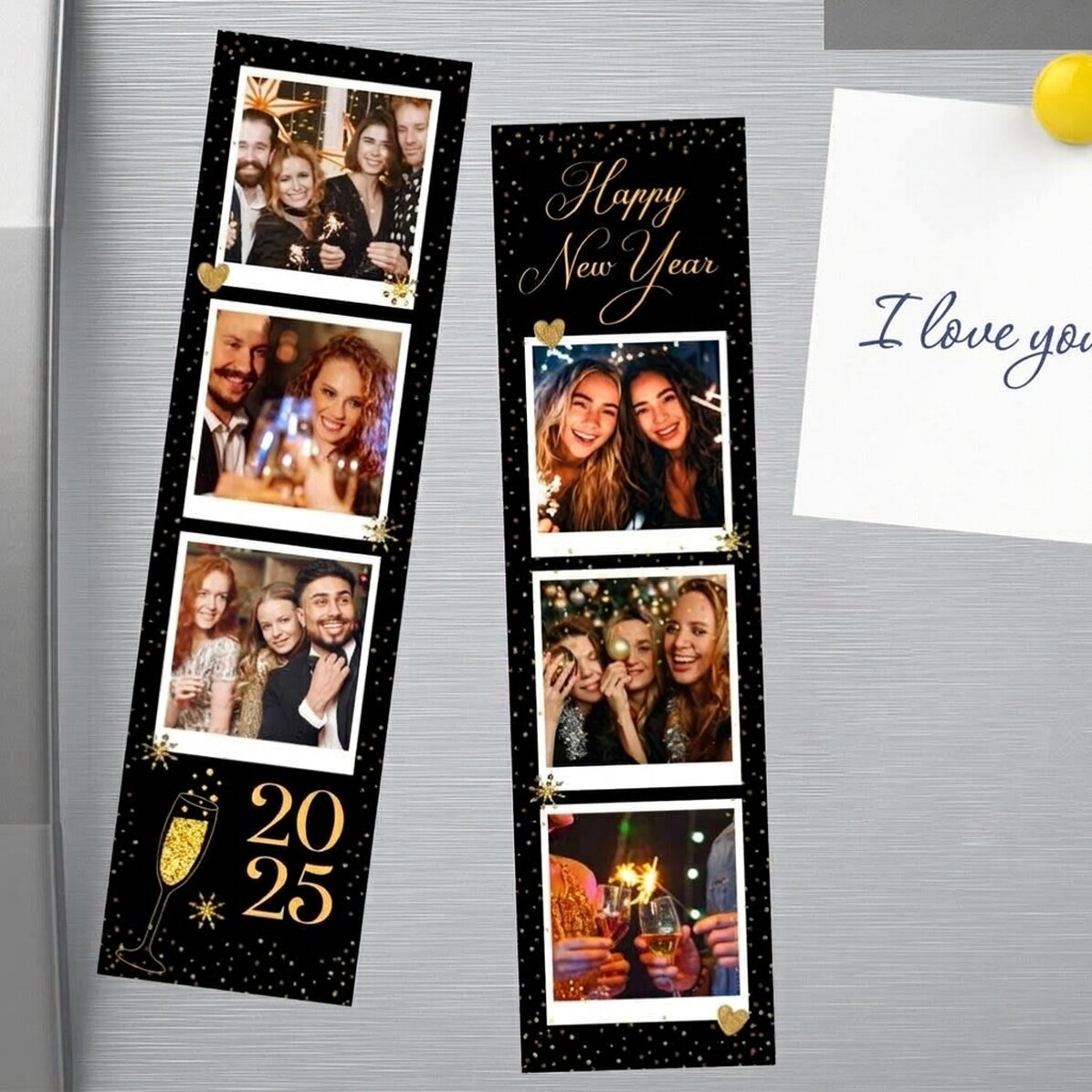 Lot de 2 aimants personnalisés avec photos et texte - Bonne année