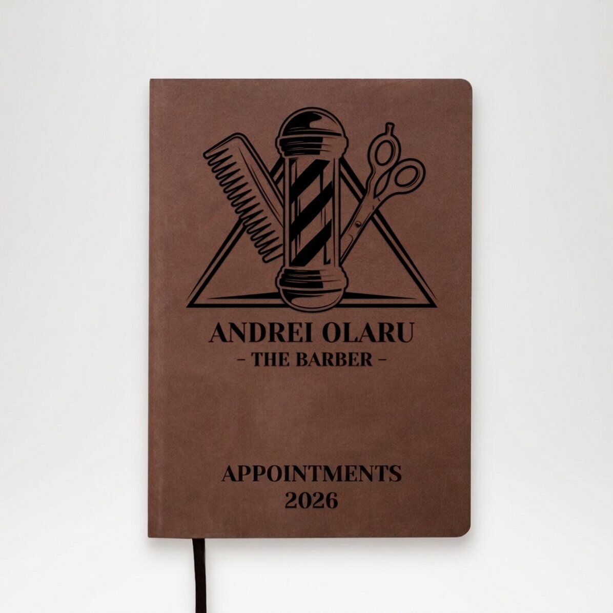 Gepersonaliseerde lederen agenda met tekst - The barber