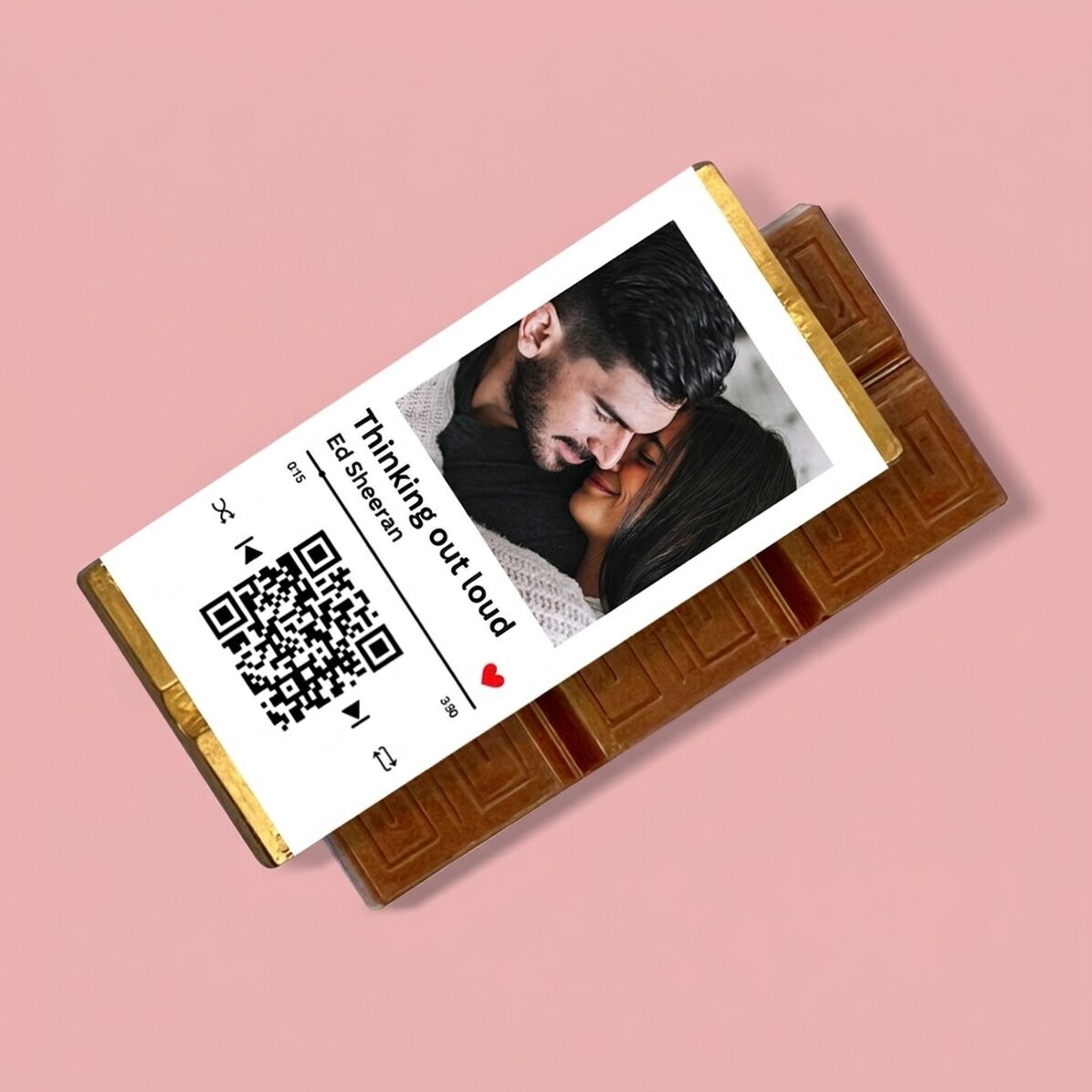 Mini-chocoladetabletje, gepersonaliseerd met foto, boodschap en QR-code - Ons liedje